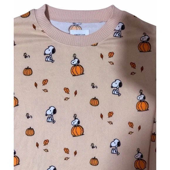 American Eagle Peanuts Fall Pumpkin Snoopy Plush Pajama Set Women's Size Large - Picture 3 of 16